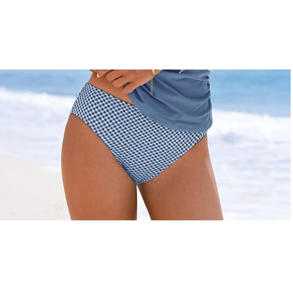 Cupshe Blue/White Gingham Bikini Bottoms - Size L, NWOT